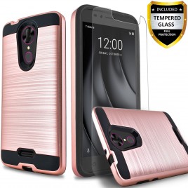 T-Mobile Revvl Plus Case, Circlemalls 2-Piece Style Hybrid Shockproof Hard Case Cover With [Tempered Glass Screen Protector] And Stylus Pen (Rose Gold)